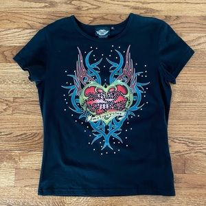 Harley-Davidson motorcycles heart logo rhinestone shirt